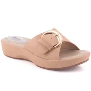 Women "DALEYZA" Open Toe Thong Indoor Casual Slider Comfort  Buckled Wedge Slippers