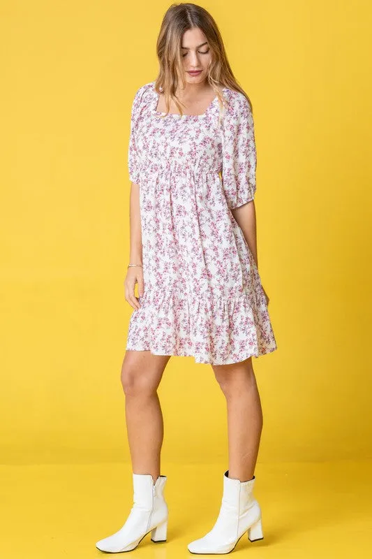 Women's Ditsy Floral Squared Neck Mini Dress