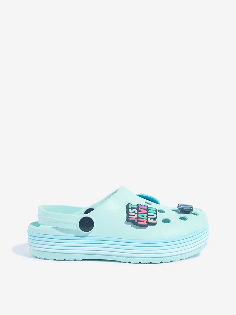 Yellow Aqua Applique-Detailed Clogs