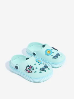 Yellow Aqua Applique-Detailed Clogs