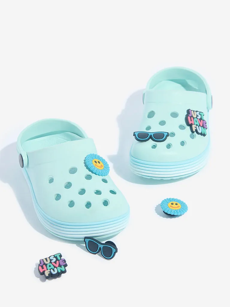 Yellow Aqua Applique-Detailed Clogs