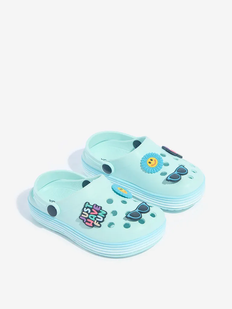 Yellow Aqua Applique-Detailed Clogs